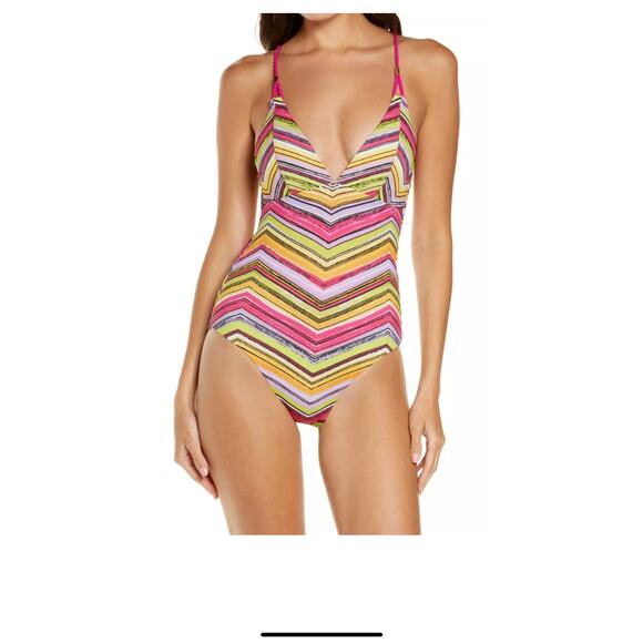 Becca Reversible Abigail Colorful One-Piece Swimsuit L66255 Size Small - Picture 1 of 10